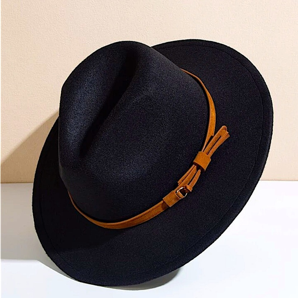 Fedora Black Hat Unisex Classy Chic Men Women Buckle Strap - Picture 3 of 14